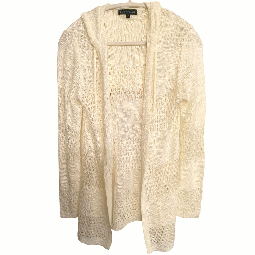 Boho eyelet cream duster cardigan sz M Cottagecore lightweight fairy coastal
